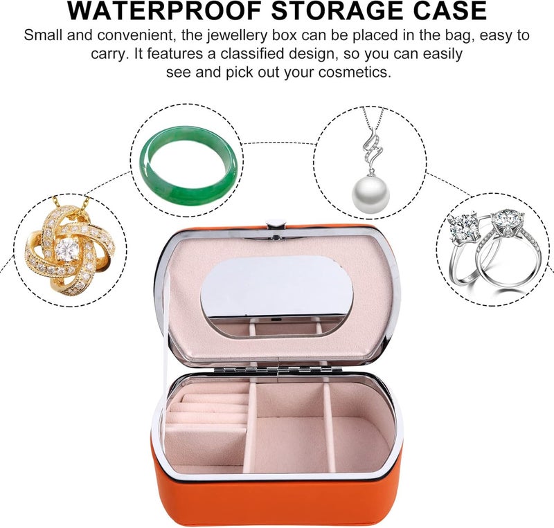Portable Jewelry Box Leather with Mirror Mini Storage Box Trinket Keepsake Storage Organizer for Ring Bracelet Necklace Earrings Orange - Image 3