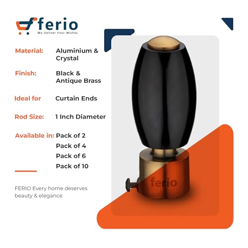 FERIO Black & Antique Curtain Knobs for 1 Inch Curtain Rod | Curtain Holders (Parda Holders) | Curtain Brackets for Window & Door Curtain | Curtain Finials Set of 2 (Aluminium Crystal, Pack of 2) - Image 4