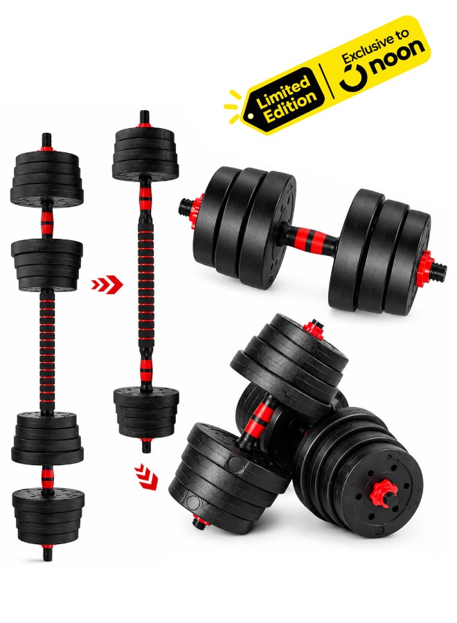 DBLEW 20kg Adjustable Dumbbell Barbell Macebell (2 Piece)  Set with Non-slip Connecting Rod Muscle Training For Men Women Body Home Gym Fitness Workout Weightlifting Exercise - Image 1