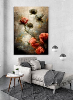 LOWHA Canvas Wall Art Stretched Over Wooden Frame with Red Flowers Painting  - Image 1