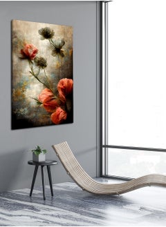 LOWHA Canvas Wall Art Stretched Over Wooden Frame with Red Flowers Painting  - Image 2