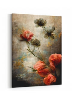 LOWHA Canvas Wall Art Stretched Over Wooden Frame with Red Flowers Painting  - Image 4
