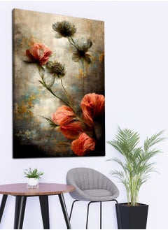 LOWHA Canvas Wall Art Stretched Over Wooden Frame with Red Flowers Painting  - Image 3