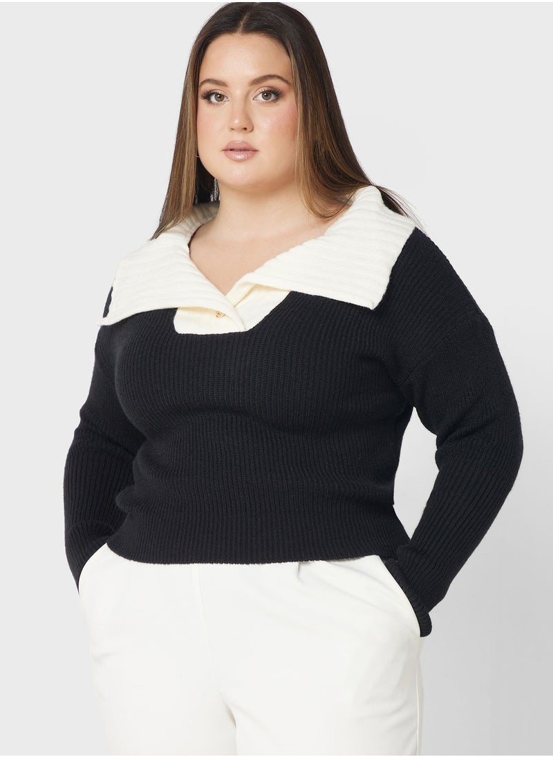 Ginger Plus - Pearl Detail Turtle Neck Sweater - Image 1