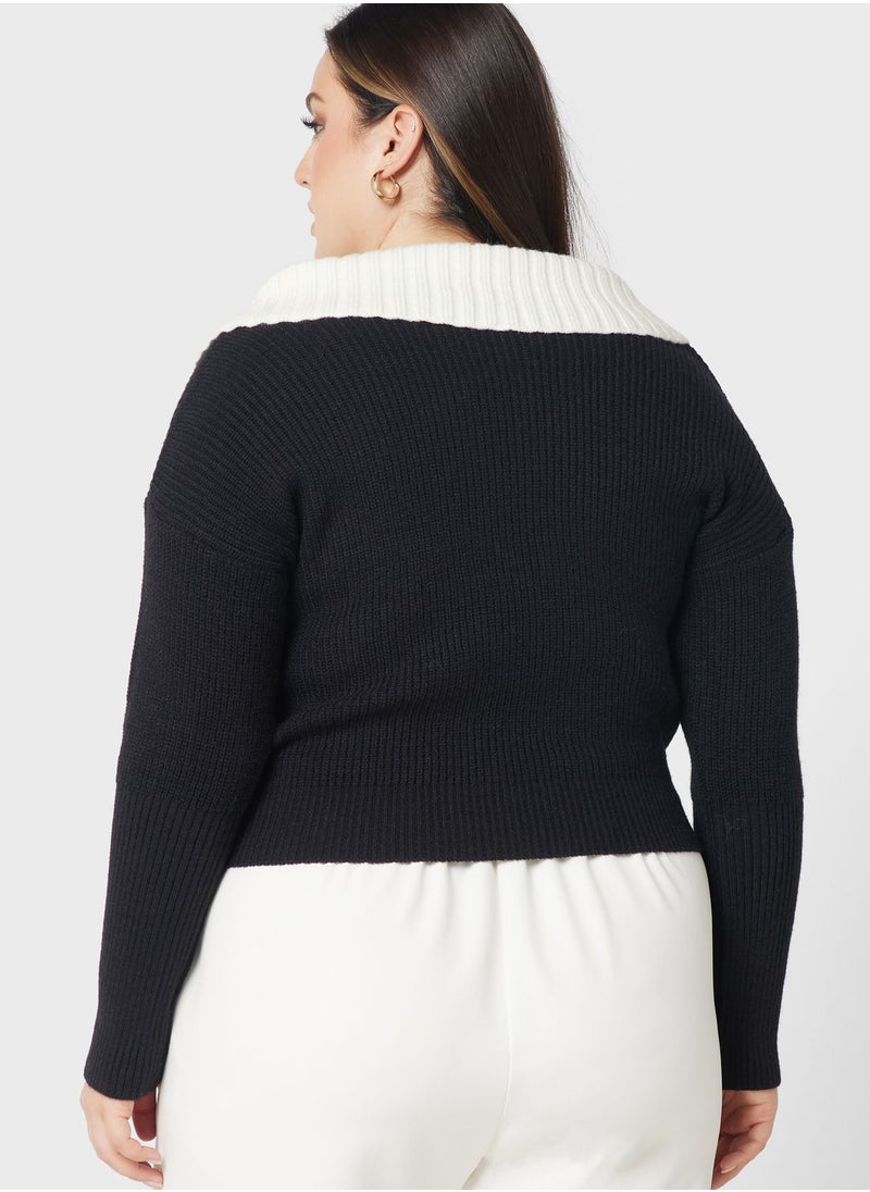 Ginger Plus - Pearl Detail Turtle Neck Sweater - Image 1