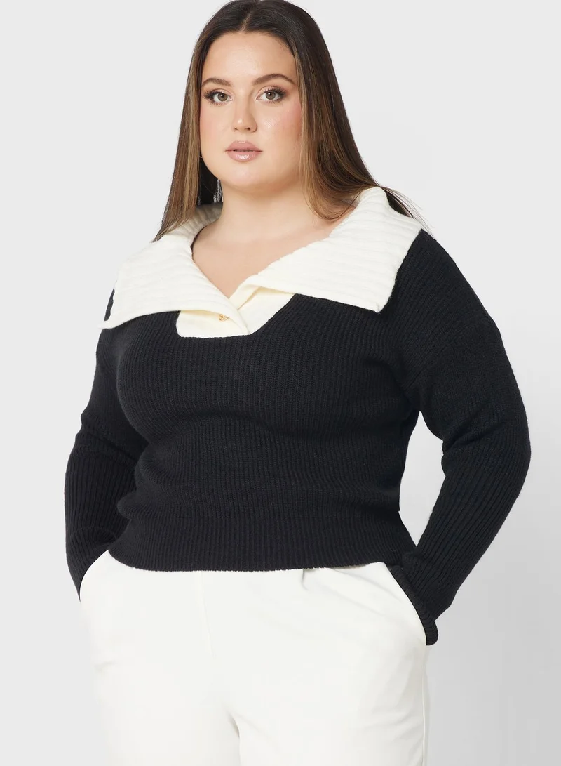 جينجر بلس سترة برقبة عالية مزينة باللؤلؤ