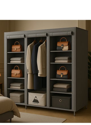 Fabric Wardrobe Organizer Grey 130x175x45 CM - pzsku/Z1AC2FDCC28A8AD1627E3Z/45/1747774143/b0146739-c530-4693-8c65-7dfb01f4c39b