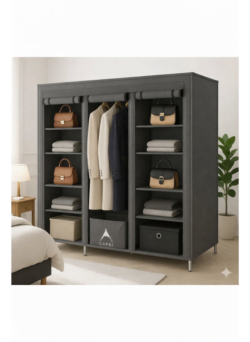 ALMUFARREJ Fabric Wardrobe Organizer Grey 130x175x45 CM
