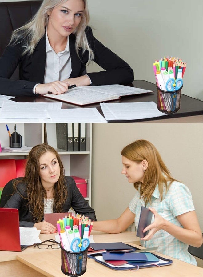 4 Pack Pen Holder Mesh Pencil Holder Metal Pen Holder Cup Pencil Cup Holder for Desk Office Pen Organizer Black - Image 3