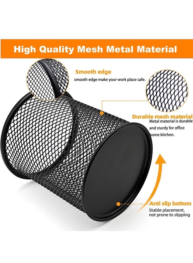 4 Pack Pen Holder Mesh Pencil Holder Metal Pen Holder Cup Pencil Cup Holder for Desk Office Pen Organizer Black - Image 4