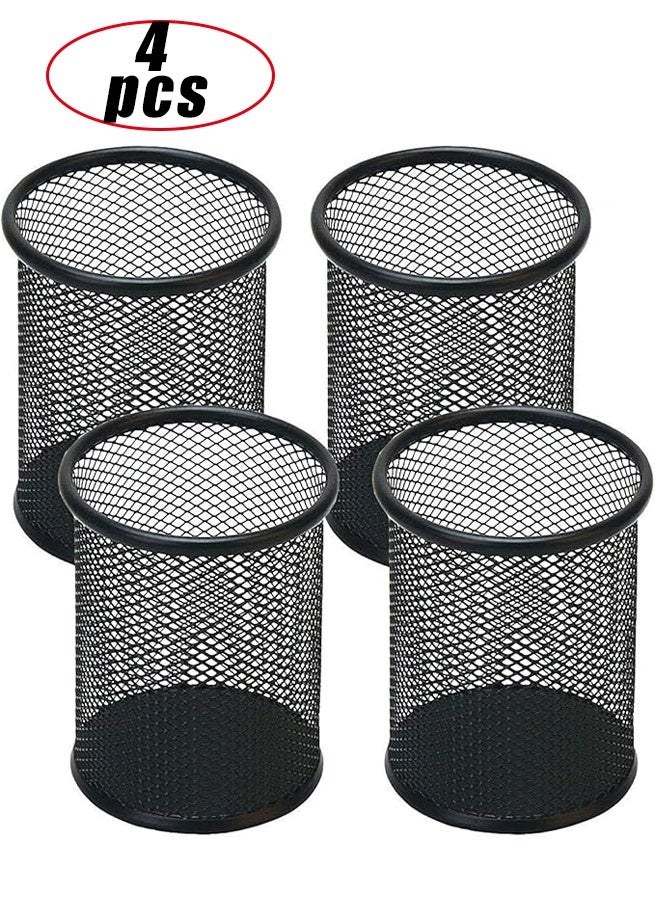 4 Pack Pen Holder Mesh Pencil Holder Metal Pen Holder Cup Pencil Cup Holder for Desk Office Pen Organizer Black - Image 1