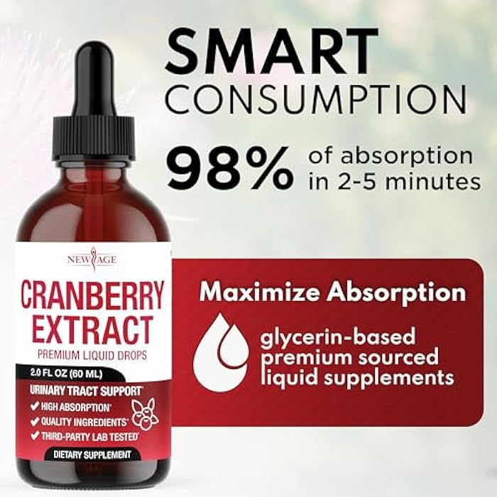 NEW AGE Cranberry Concentrate Liquid Drops – Cranberry Drops (Vaccinium macrocarpon) Extract – Urinary Tract & Bladder Support, Antioxidant Protection – Vegan, Alcohol-Free, Sugar-Free – 8 fl oz - Image 5