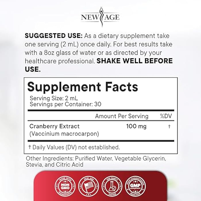 NEW AGE Cranberry Concentrate Liquid Drops – Cranberry Drops (Vaccinium macrocarpon) Extract – Urinary Tract & Bladder Support, Antioxidant Protection – Vegan, Alcohol-Free, Sugar-Free – 8 fl oz - Image 4