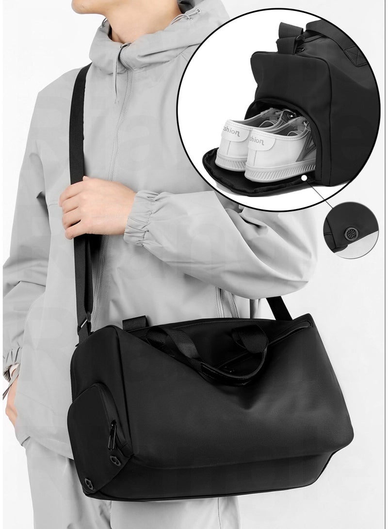 Large Black Sports Duffle Bag for Gym & Travel, Stay Organized with Shoe Compartment & Waterproof Wet Pocket, for Men and Women - Image 1