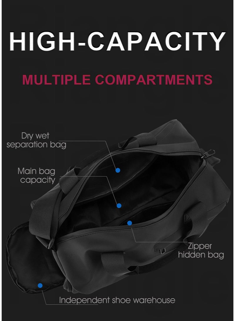 Large Black Sports Duffle Bag for Gym & Travel, Stay Organized with Shoe Compartment & Waterproof Wet Pocket, for Men and Women - Image 4
