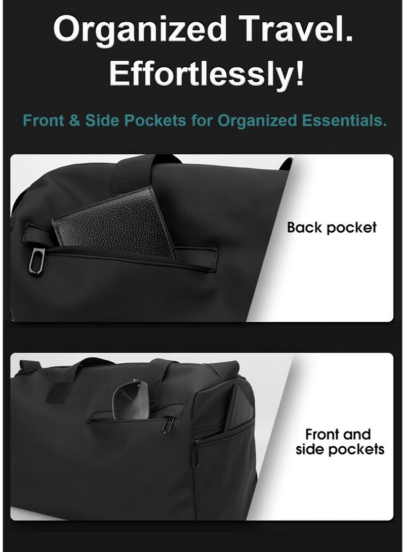 Large Black Sports Duffle Bag for Gym & Travel, Stay Organized with Shoe Compartment & Waterproof Wet Pocket, for Men and Women - Image 5