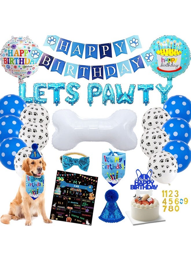 Bluegogo Dog Birthday Party Supplies Dog Birthday Party Decorations Boy with Dog Party Hat Lets Pawty Balloons Banner Dog Bandana Bowtie Cake Topper for Lets Pawty Birthday Decorations  - Image 1