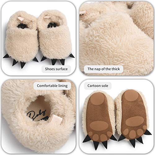 CoKate Baby Boys Girls Soft Plush Slippers Animal Boots Toddler Infant Crib Shoes Winter House Shoes Khaki - Image 3