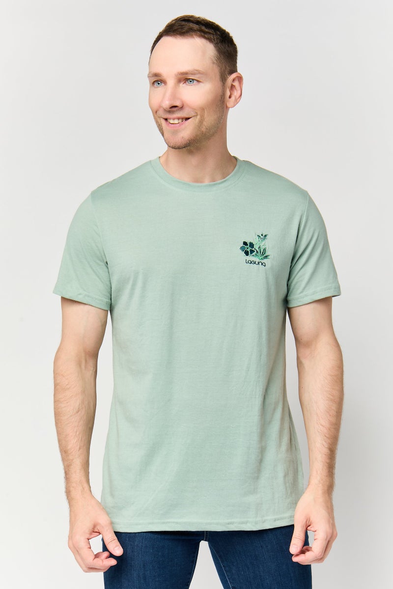Laguna Men Crew Neck Embroidered Short Sleeve T-Shirt, Mint Green - Image 1