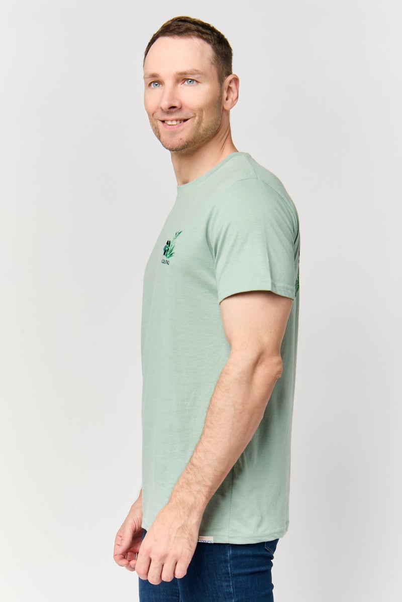 Laguna Men Crew Neck Embroidered Short Sleeve T-Shirt, Mint Green - Image 3