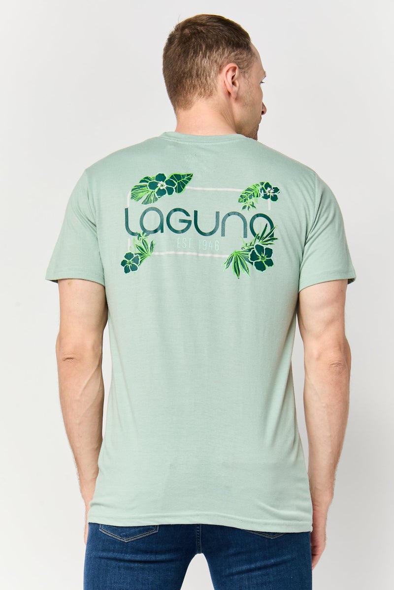 Laguna Men Crew Neck Embroidered Short Sleeve T-Shirt, Mint Green - Image 4
