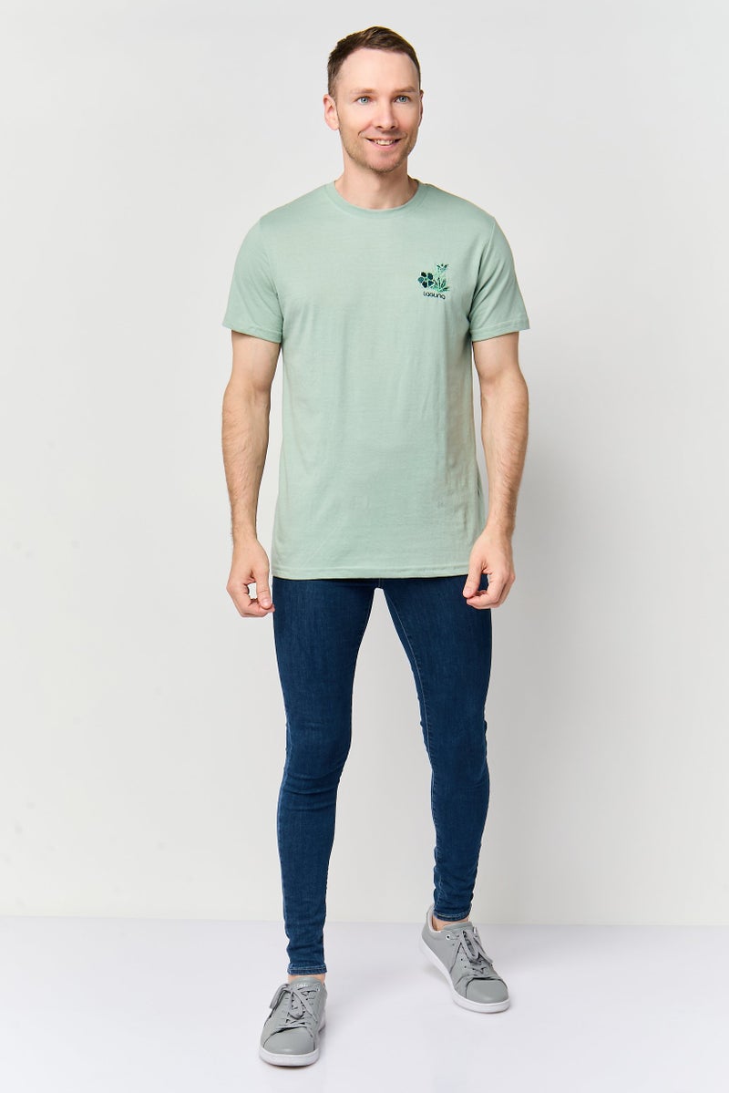 Laguna Men Crew Neck Embroidered Short Sleeve T-Shirt, Mint Green - Image 2