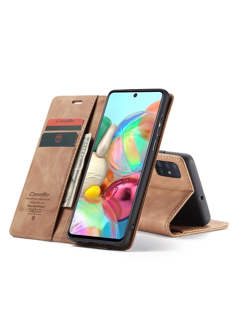 CaseMe - CaseMe Samsung Galaxy A71Case Wallet, for Samsung Galaxy A71  Wallet Case Book Folding Flip Folio Case with Magnetic Kickstand Card Slots Protective Cover - Brown - Image 1