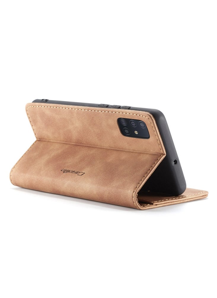 CaseMe - CaseMe Samsung Galaxy A71Case Wallet, for Samsung Galaxy A71  Wallet Case Book Folding Flip Folio Case with Magnetic Kickstand Card Slots Protective Cover - Brown - Image 1