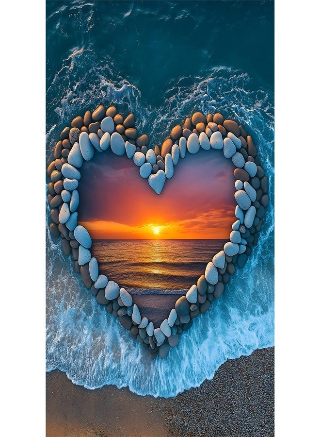 PICKFORU Beach Sunset Puzzles for Adults 1000 Piece, Ocean Heart Colorful Sunset Jigsaw Puzzle Scenic Scenery, Summer Marine Love Themed - Image 1