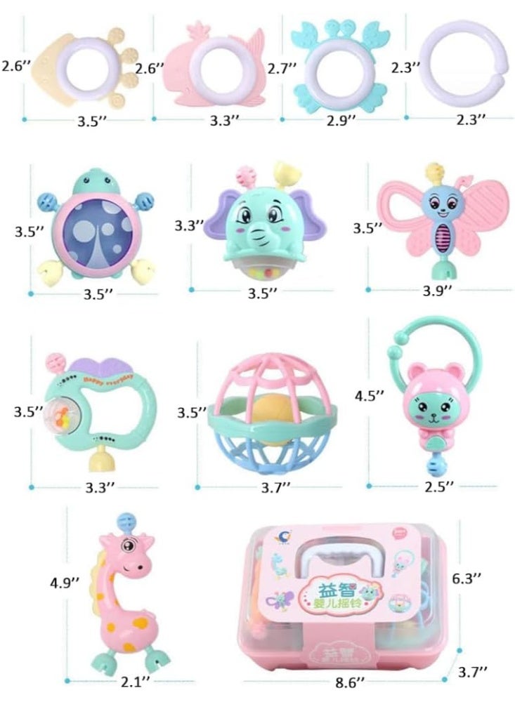 مجموعة خشخيشة للاطفال الصغار - 11 قطعة من المطاط الناعم الحسي للرضع وحديثي الولادة (بينك) - Image 3