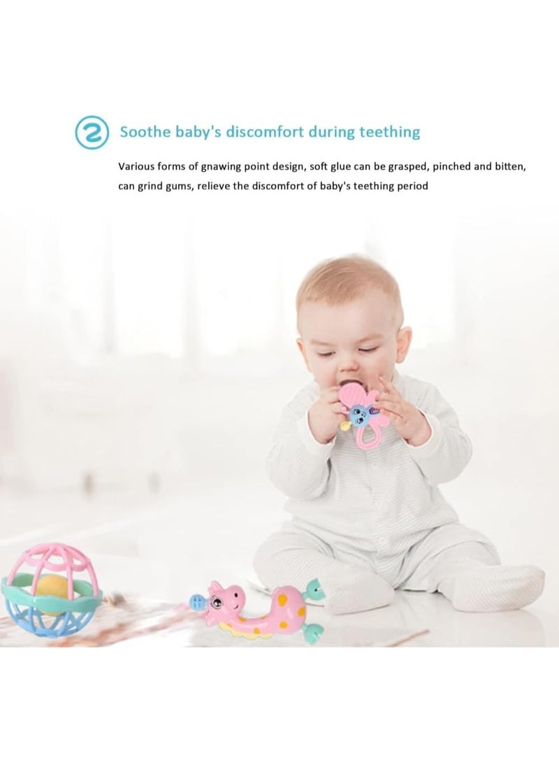 مجموعة خشخيشة للاطفال الصغار - 11 قطعة من المطاط الناعم الحسي للرضع وحديثي الولادة (بينك) - Image 4