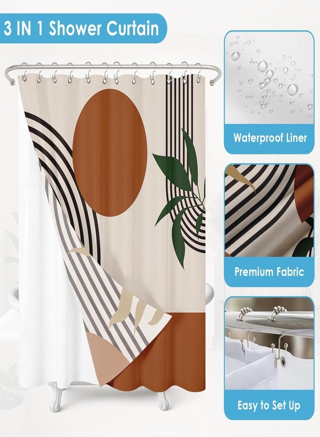 Nesphy Shower Curtain and Liner Set, Boho Mid Century Abstract Geometric Modern Shower Curtain and Liner with Double-Sided Stainless Steel Hooks, 3-in-1 Waterproof Fabric for Bathroom, 72x72 Inch - Image 5