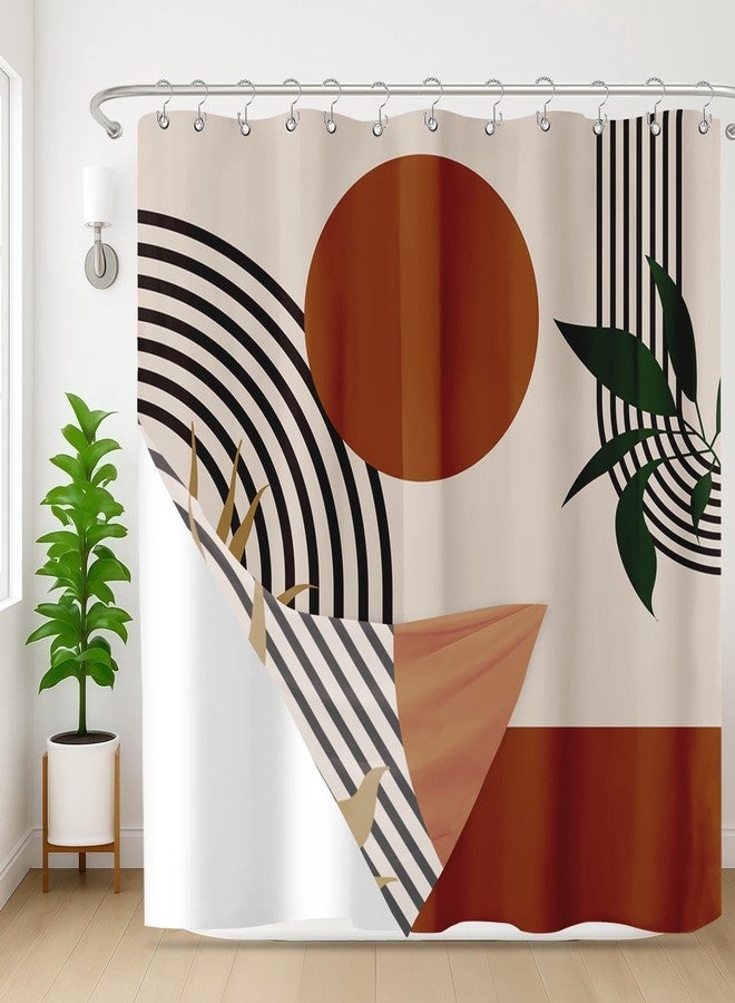 Nesphy Shower Curtain and Liner Set, Boho Mid Century Abstract Geometric Modern Shower Curtain and Liner with Double-Sided Stainless Steel Hooks, 3-in-1 Waterproof Fabric for Bathroom, 72x72 Inch - Image 1