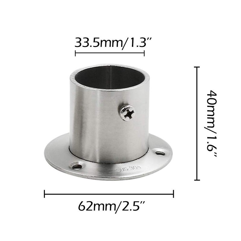 BTMB Stainless Steel Closet Rod Flange Holder Shower Curtain Socket Bracket Support for Pipe,Pack of 4 (Dia 32mm/1.25'') - Image 3