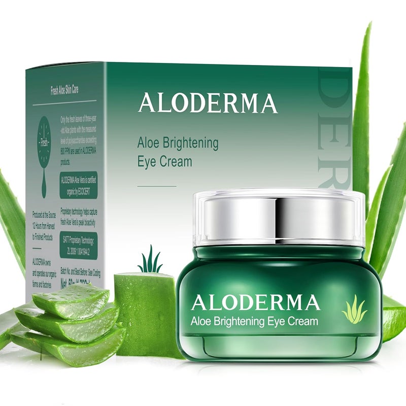 Aloderma Brightening Eye Cream with Organic Aloe Vera  Hydrating Daily Eye Cream for Dark Circles  Puffiness with Caffeine  Sage Oil  Day  Night Eye Cream for Puffy Eyes  Fine Lines 25g09oz