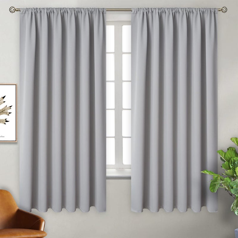 BGment Rod Pocket Blackout Curtains for Bedroom - Thermal Insulated Room Darkening Curtain for Living Room  70 x 63 Inch  2 Panels  Light Grey - Image 1