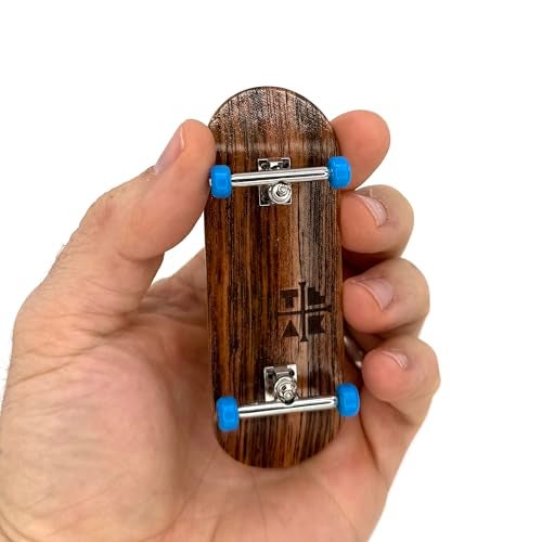 Teak Tuning 34mm Pro Fingerboard Complete Fully Assembled with Pro Level Components Pro Shaped Wooden Deck 34x97mm UltraSpin Bearing Wheels Prodigy Gen2 Trucks Blue Suede Shoes - Image 1