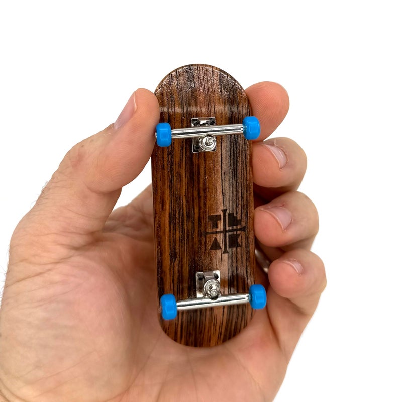 Teak Tuning 34mm Pro Fingerboard Complete Fully Assembled with Pro Level Components Pro Shaped Wooden Deck 34x97mm UltraSpin Bearing Wheels Prodigy Gen2 Trucks Blue Suede Shoes - Image 2