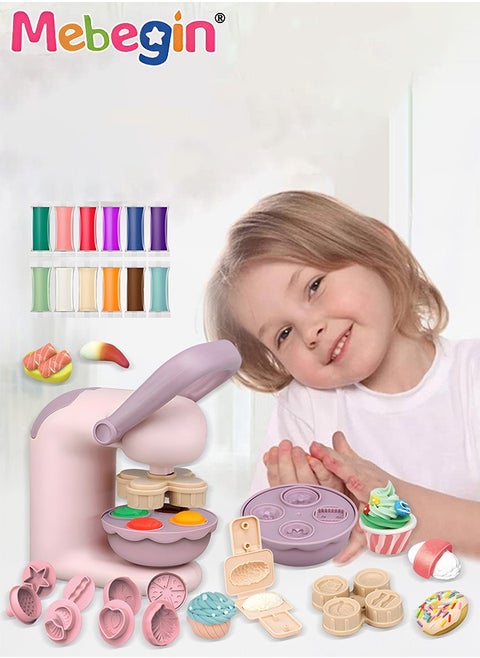 DIY Playdough Set, Multi-colored Burger Making Set with 25 PCS Accessories and 12 Colors of Daugh, Fun Non-toxic Clay Modelling Kit, Creative Cook Set for Kids, Ideal Children's Gift, 13*7.5*16cm