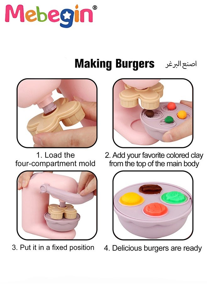 MEBEGIN - DIY Playdough Set, Multi-colored Burger Making Set with 25 PCS Accessories and 12 Colors of Daugh, Fun Non-toxic Clay Modelling Kit, Creative Cook Set for Kids, Ideal Children's Gift, 13*7.5*16cm - Image 1