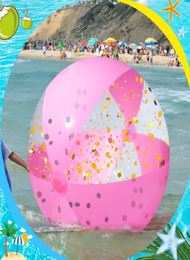 Sosation 78 Inch Giant Pink Inflatable Beach Ball 6.5 ft Large Glitter Beach Ball UV Resistant Jumbo Swimming Balls Clear Confetti with Repair Tape Floatable Balls for Swimming Pool Party Decor - Image 5