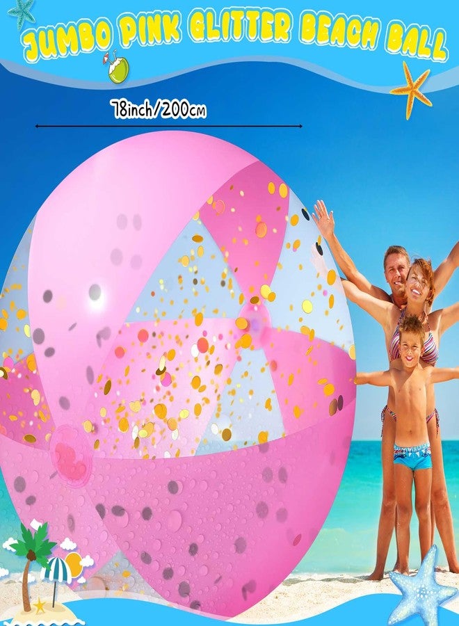 Sosation 78 Inch Giant Pink Inflatable Beach Ball 6.5 ft Large Glitter Beach Ball UV Resistant Jumbo Swimming Balls Clear Confetti with Repair Tape Floatable Balls for Swimming Pool Party Decor - Image 2