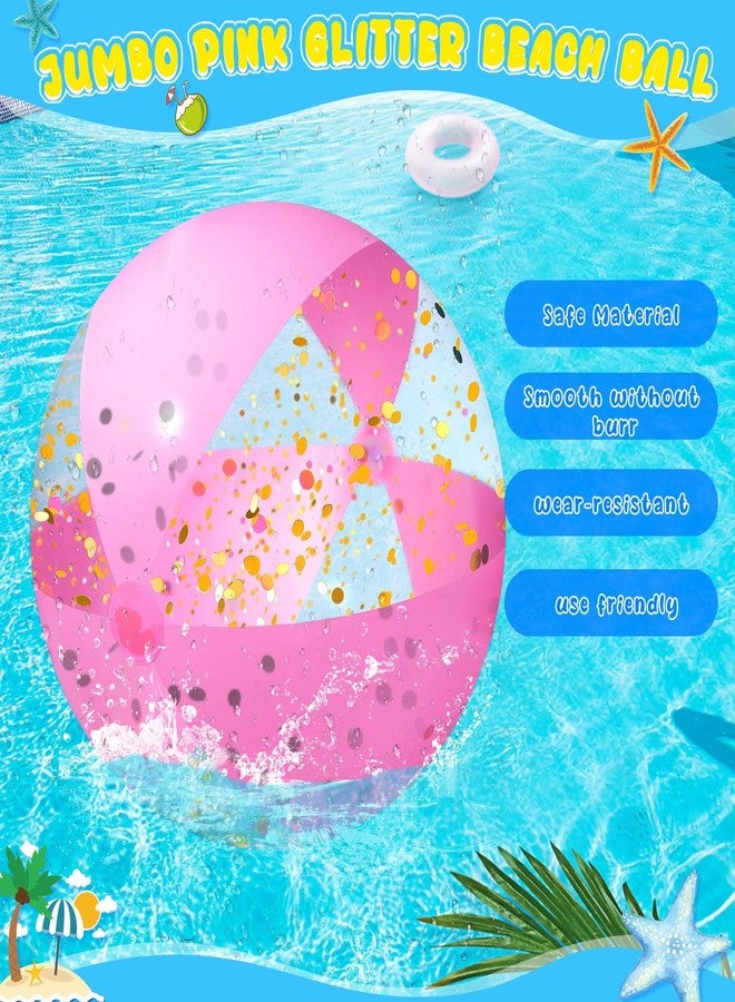 Sosation 78 Inch Giant Pink Inflatable Beach Ball 6.5 ft Large Glitter Beach Ball UV Resistant Jumbo Swimming Balls Clear Confetti with Repair Tape Floatable Balls for Swimming Pool Party Decor - Image 4