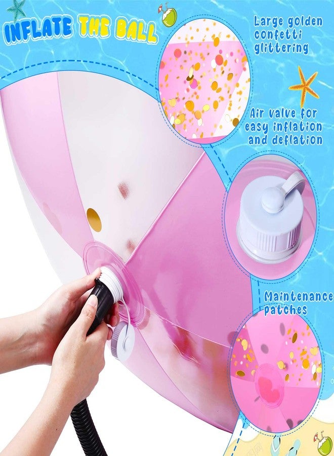 Sosation 78 Inch Giant Pink Inflatable Beach Ball 6.5 ft Large Glitter Beach Ball UV Resistant Jumbo Swimming Balls Clear Confetti with Repair Tape Floatable Balls for Swimming Pool Party Decor - Image 3