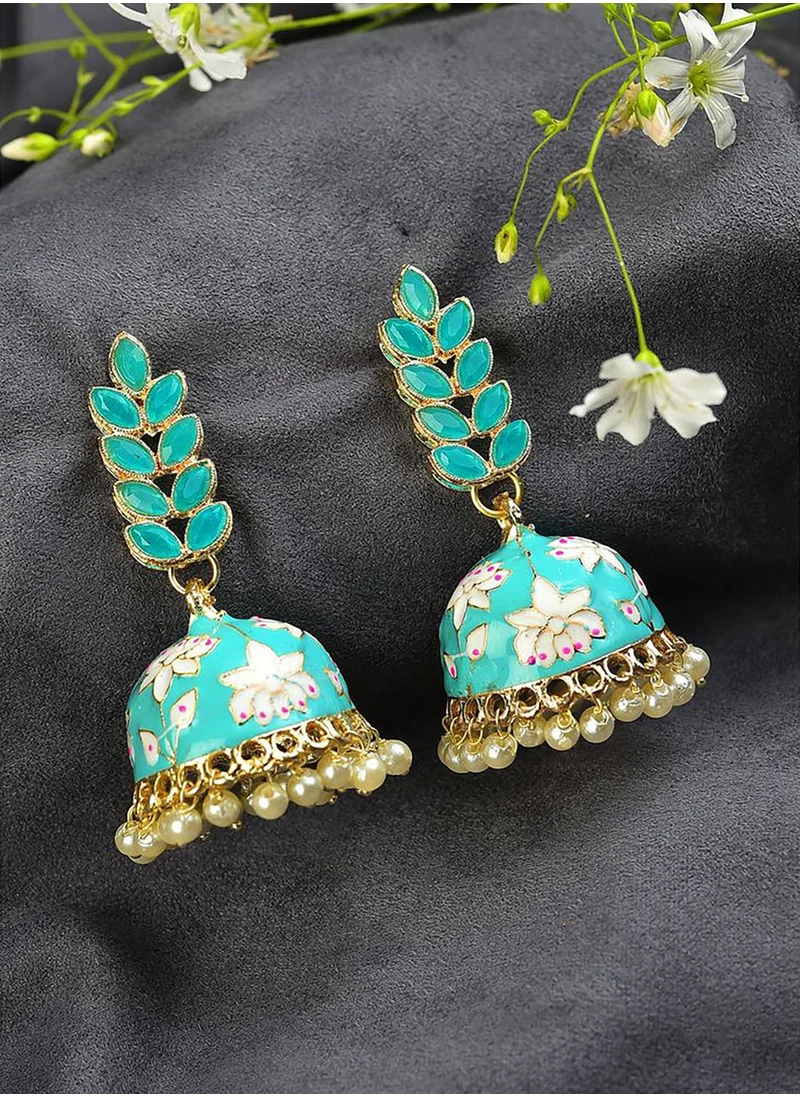 SOHI Gold Plated Designer Leaf Shaped Jhumkas