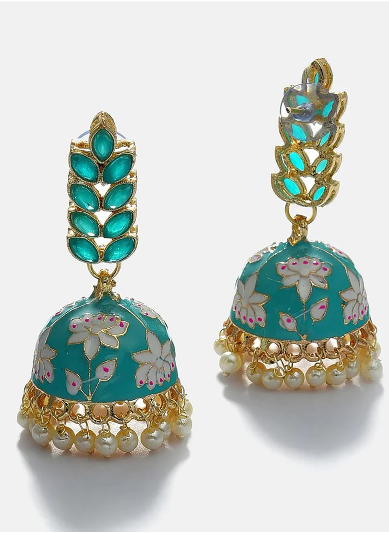 SOHI Gold Plated Designer Leaf Shaped Jhumkas