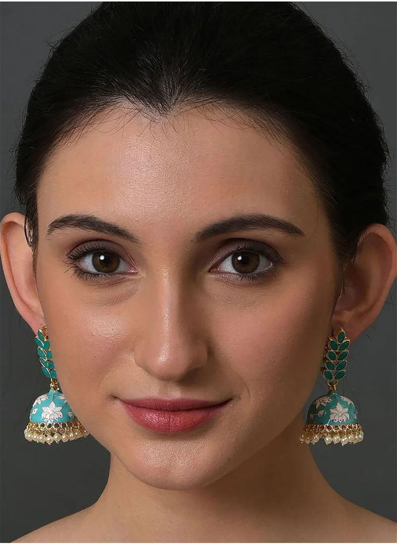 SOHI Gold Plated Designer Leaf Shaped Jhumkas