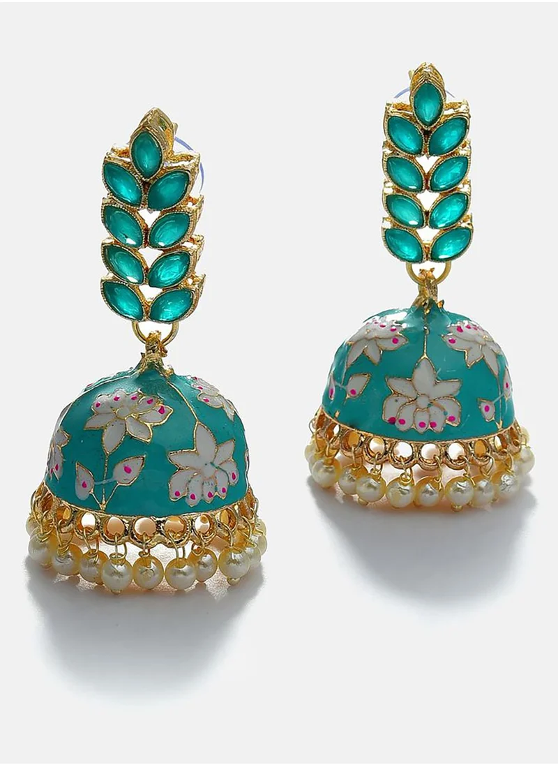 SOHI Gold Plated Designer Leaf Shaped Jhumkas