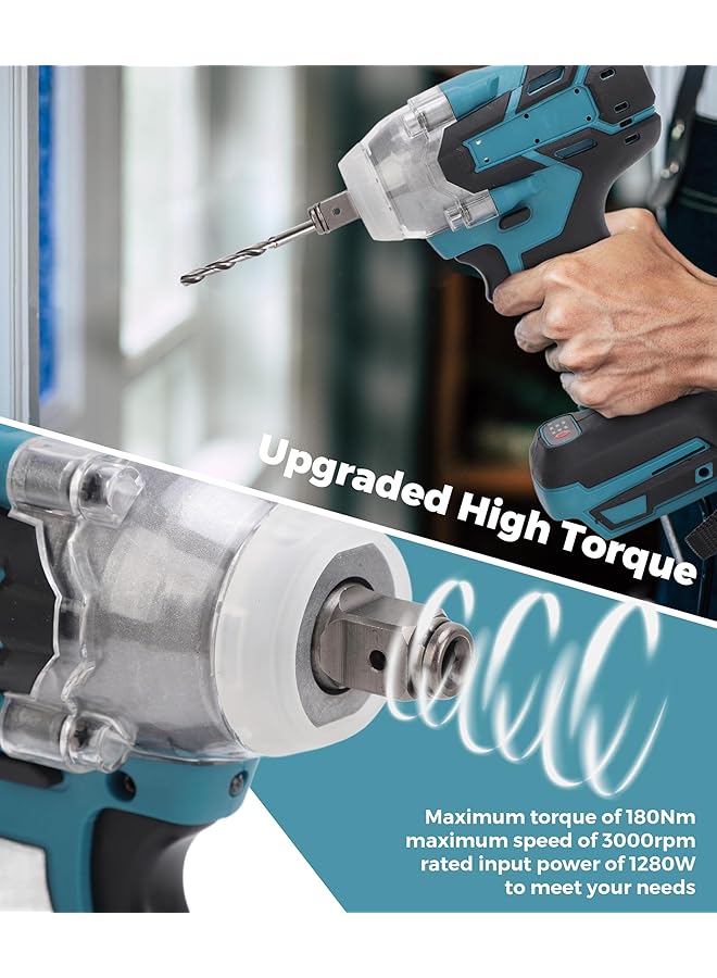 Cordless Impact Wrench, Brushless Impact Gun With Rubber Grip Large Torque, 3000 Rpm Rechargeable Multifunction Electric Wrench - Image 3