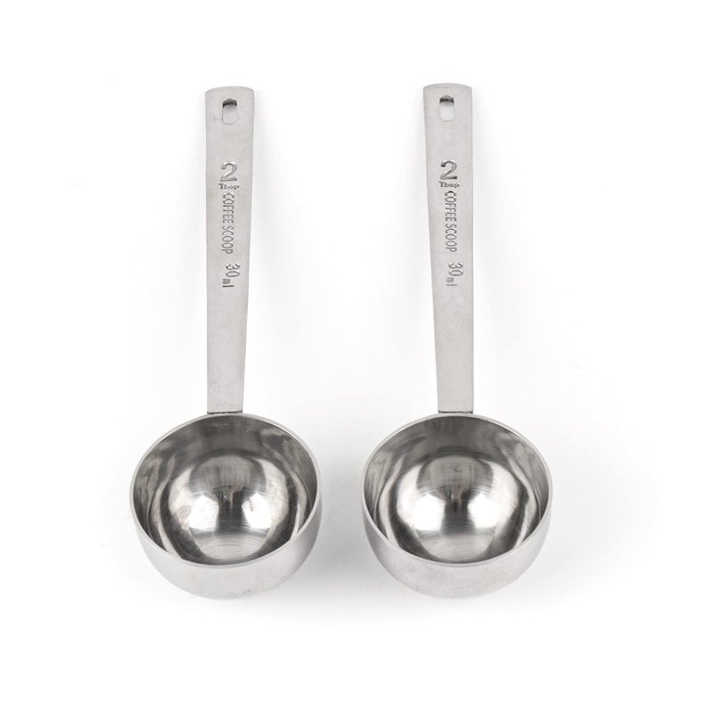 AUEAR 2 Pack Coffee Measuring Scoop 304 Stainless Steel Spoon Tablespoon Spoons Kitchen Scoops with Long Handle for Home Milk Tea Sugar Powder Silver 30ml